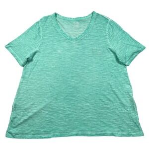 Chicos Top Womens 3 / US XL Green Slub Knit The Ultimate Tee Cotton Modal V-neck